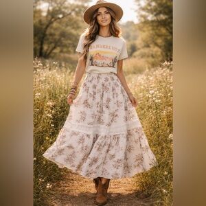 J Gee Floral White Maxi Skirt